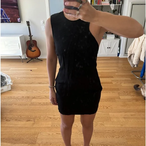Zara Black Mini Asymmetrical Dress Size Large